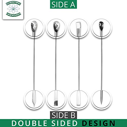 Laboratory Spoon Spatula Set - Long Handled Mixing & Measuring Equipment - Supplies for Labs, Sampling, Sculpting, Stirring, Making Makeup - Durable Stainless Steel - Set of 4 - size: 4 PC