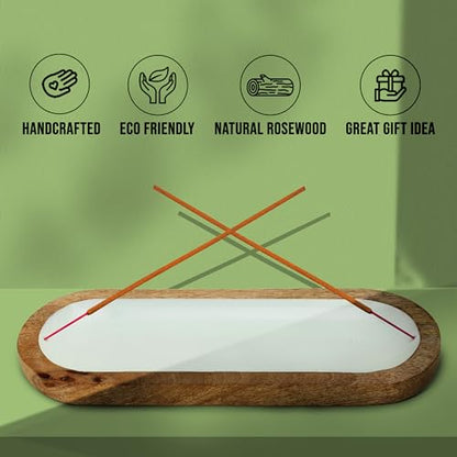 Hand Painted White Incense Holder,Wooden Incense Burner,Ash Catcher, Incense Tray 11x4x1.5 Inches, Best for Home Fragrance-Aesthetic Room Décor - style: WHITE