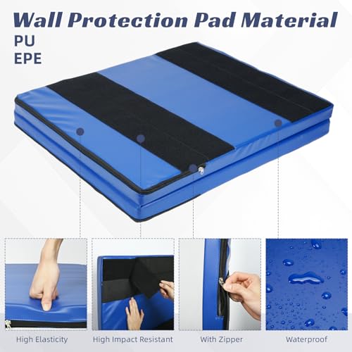 1-Piece Wall Pads for Gym, 2" Thick Wall Cushion Padding Basketball Court Garage Wall Mount Protector, 60" L x 24" W Anti Collision Exercise Mats for Basement Taekwondo - color: Blue