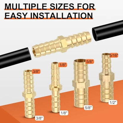 2 Pack Brass Hose Barb Adapter, 3/16" Barb for Industrial, Automotive, Fluid Transfer, Home Gardening, and Water Treatment - size: 3/16" Barb To 3/16"