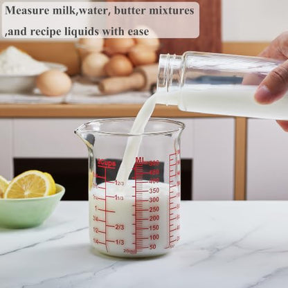 Ackers BORO3.3 High Borosilicate Glass Measuring Cup, Handleless Beaker with V-Shaped Spout, 500 ml (16 oz, 2 Cup) - size: 2Cup,500ML