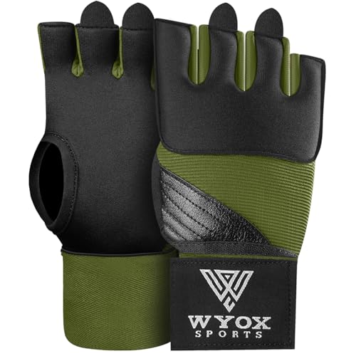 WYOX Gel Boxing Hand Wraps & Curved Focus Mitts Bundle for Men & Women Adults – 80cm Wrist Straps, Padded Knuckle Support, Neoprene Inner Glove Gel Padding, MMA Muay Thai Kickboxing Training Pads