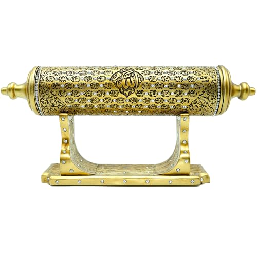 Modefa Islamic Decor – 99 Names of Allah Islamic Art Scroll Sculpture with Stand - Muslim Gifts for Ramadan Eid Gifts Asma al Husna Muslim Decor (Gold) - color: Gold