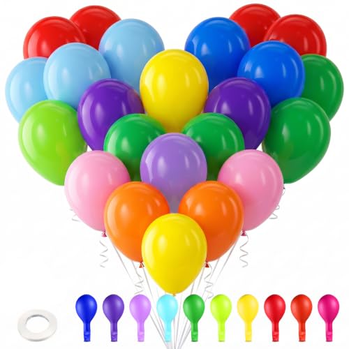 105pcs Rainbow Latex Balloons, 12 inches Assorted color ballons, Round Helium Bright Color Balloons for Birthday Baby Shower Wedding Party Decorations - color: Multi-color, size: 12 inches