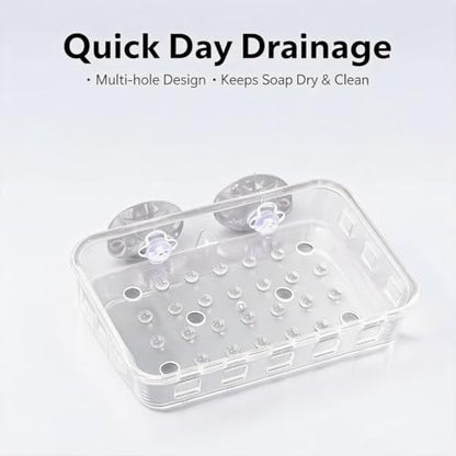 2 Pack Suction Cup Soap Dish Holder Soap Case Clear Acrylic Plastic Wall Mounted Shower Soap Holder Bathroom Kitchen Accessory Securely Holds Bar Soap, Sponge, and Toiletries