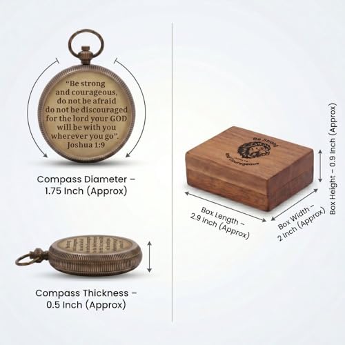Compass – Brass Directional Vintage Compass Engraved with “Be Strong and Courageous” Joshua 1:9 Bible Verse, Baptism 2026 Communion Christian Inspirational Gifts for Women/Men - style: Be Strong 1 - Wood Case