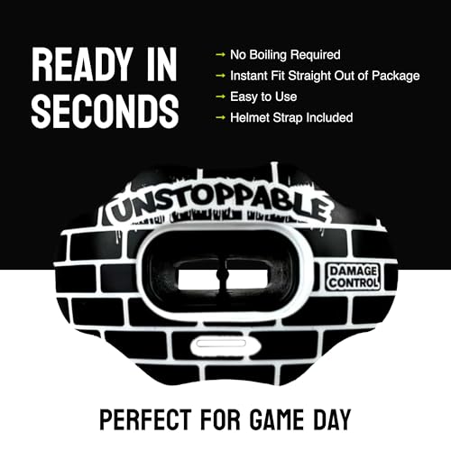 DAMAGE CONTROL Youth Football Mouth Guard – Breathable No Boil Mouthpiece, Protects Lips & Teeth, Works with Braces, Includes Helmet Strap – Sports Gear & Accessories (Unstoppable) - color: Unstoppable