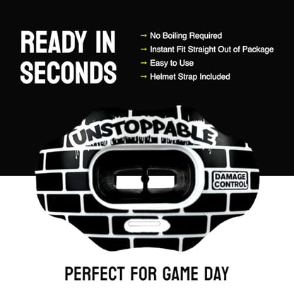 DAMAGE CONTROL Youth Football Mouth Guard – Breathable No Boil Mouthpiece, Protects Lips & Teeth, Works with Braces, Includes Helmet Strap – Sports Gear & Accessories (Unstoppable) - color: Unstoppable