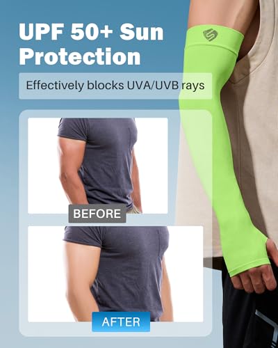 Arm Sleeves for Men Women UV Sun Protection Compression Arm Warmer Tattoo Cover Up, Sports Golf Cooling Sleeves - color: 1 Pair_shiny Green