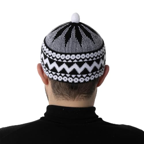 Modefa Muslim Men's Turkish Knitted Kufi Haji Prayer Hat - color: Black