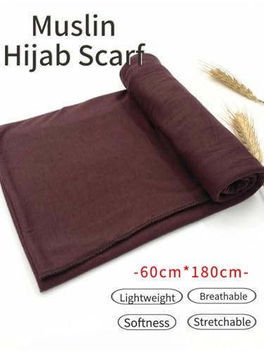 Hijab Scarf for Women Soft Muslim Hijabs Head Wrap Scarves Fashion Long Hair Shawls Stretchy Muslin Headscarf - color: Brown Hijab Scarf for Women