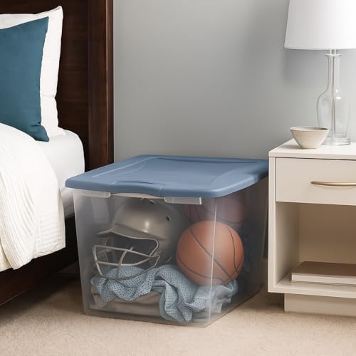 Clear/Light Blue 6-Pack 66 Qt Plastic Storage Bins with Secure Latching Lids, Stackable Heavy-Duty Storage Boxes for Camping Gear, Sports Equipment, Tools & Home Organization - Home Organizer