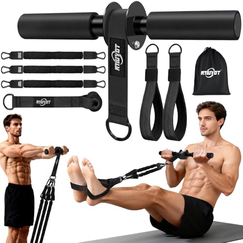 195LBS Heavy Duty Pedal Resistance Band with Handle, Sit Up Exercise Equipment for Men | Foot Pedal Exerciser Band for Home Gym, Abs, Core, Arm & Leg Strength Training - color: Black