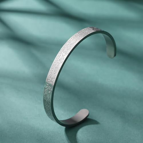 VASSAGO Ayatul Kursi Bracelet for Women Men Muslim Quran Allah Openable Bangles Arabic Calligraphy Cuff Bracelet Islam Eid Islamic Jewelry Gifts - color: silver Islamic Bracelet-2Pcs