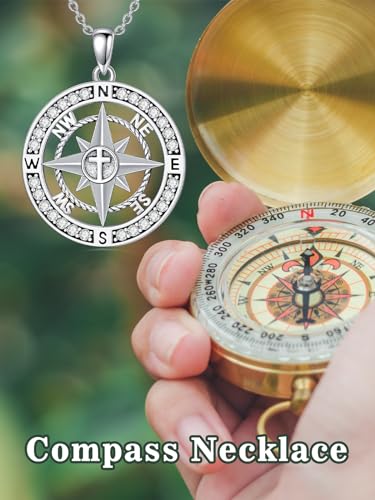 Graduation Gifts for Women 925 Sterling Silver Compass/Graduation/Vet/Cross/Stethoscope Necklace for Women - color: D3-Compass-Cross