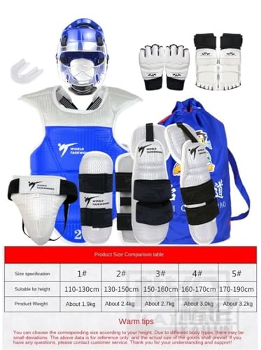 13 pcs Taekwondo Sparring Gear Set Ultimate Head Chest Protective Gear Arm Groin Guards Hand Gloves Foot Protector for Children Youth Adult Taekwondo Karate MMA Training (Blue,110-130CM)
