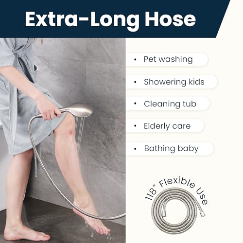 BRIGHT SHOWERS Extra Long Shower Hose 118 Inches – Stainless Steel Handheld Shower Hose with Brass Connectors, Anti-Kink, Leak-Proof, Easy to Install, Fits Most Shower Heads, Brushed Nickel - color: Brushed Nickel, size: 118 Inch