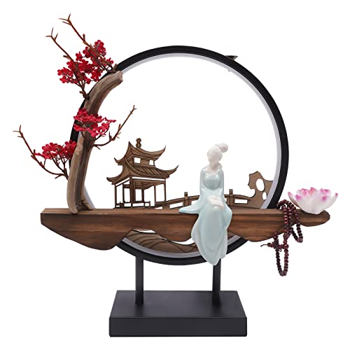 Backflow Incense Holder with LED Light and Plum Blossom, Ceramic Lady Chinese Style Backflow Incense Burner Perfect for Relaxing or Home Decor - style: Plum Blossom