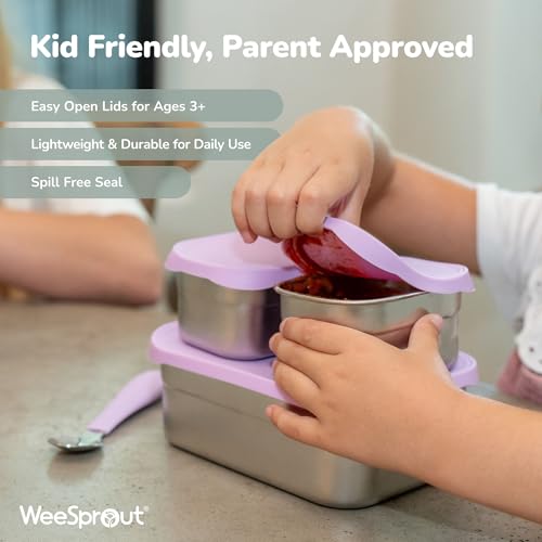 WeeSprout Stainless Steel Lunch Box Set - 750mL & 230mL Food Storage Nested Bento Boxes with Food Grade Silicone Lid - Leak Proof - Freezer Safe (Pastel Purple) - color: Pastel Purple