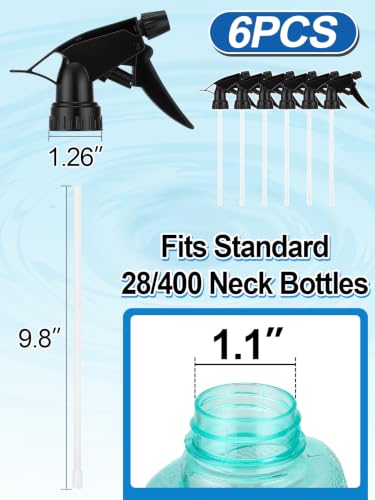 6Pcs 3 Modes Spray Bottle Nozzles Replacement Fit Standard 28/400 Neck | MADHOLLY DIY-Friendly Sprayer Tops, Mist/Stream/Off, Cuttable Tube for 8/16/32oz Bottle, for Plants, Hair, Cleaning - color: Black
