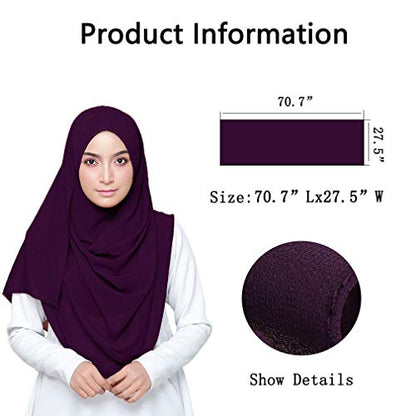 LMVERNA Solid Color Bubble Chiffon Scarf for Women Fashion Soft Hijab Long Scarfs Wrap Scarves - color: Purple