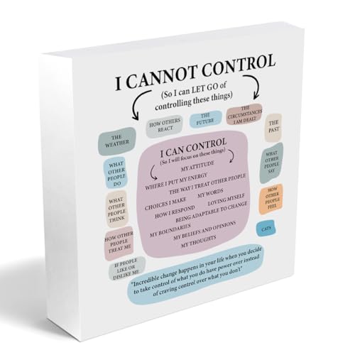 Best Mental Health Gifts Wooden Box Sign, Mental Health Wood Block Plaque Box Sign Office Counseling Office Therapy Desktop Decoration White, Book Shelf Decor Gifts for Women, Psychologist Counselor - color: I Cannot Control