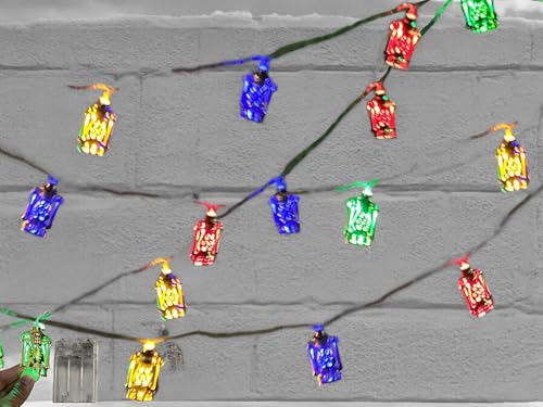 Housewarming Ramadan String Lights Bundle - 2 Sets of 10pc Gold Traditional Lanterns, Multi-Color LED Indoor Battery Lights 5~6ft Long (20 Total, 2xLantern LED) - color: 2xLantern LED
