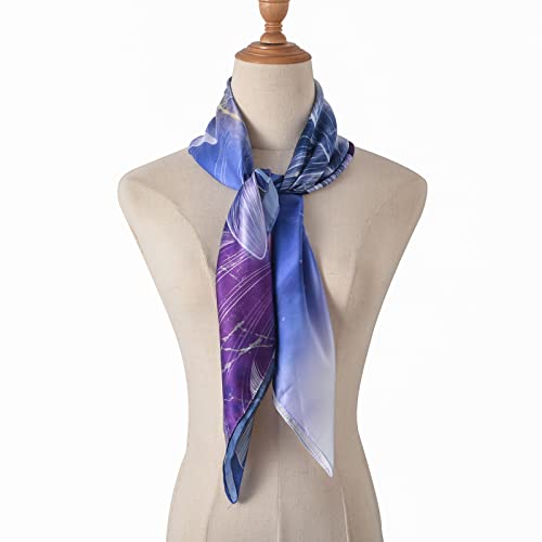 100% Mulberry Silk Scarf-Printed or Solid Color 35” Square Large Silk Hair Head Wrap Scarf With Gift Box Package - color: Style 43