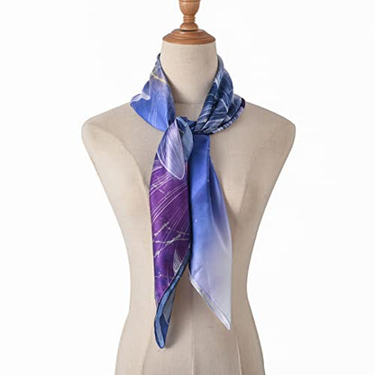 100% Mulberry Silk Scarf-Printed or Solid Color 35” Square Large Silk Hair Head Wrap Scarf With Gift Box Package - color: Style 43