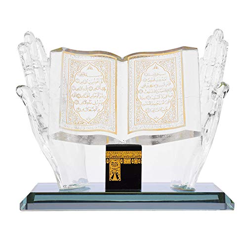 Muslim Crystal Ornament Gilded Kaaba Scripture Hand Holding Book Model | Collectible Figurines Islamic Building Handicrafts Souvenirs Car Decor - color: Book
