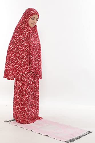 Prayer Set for Muslim Girls, Two Pieces Set Skirt and Scarf, with a Prayer Rug and Rosary, Suitable for 5 to 12 Years