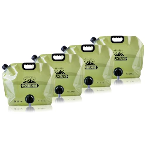 Water Jug Camping 2.1 Gallon Collapsible with Spigot, BPA Free Portable Water Pouch Foldable Water Bags for Outdoor Hiking, Travel and Emergency & Water Storage Containers (Green-4Pcs) - color: Green-4Pcs