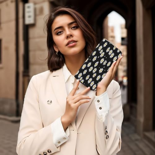 Chrysanthemum PU Leather Long Wallet for Women Men, Zipper Clutch Wallet RFID Card Holder Organizer - color: Chrysanthemum