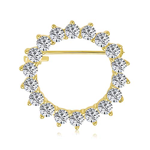 Classic Eternity Bridal Open Round Circle CZ Brooch Pin Silver Gold Plated - color: Gold