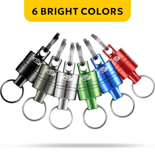 SF Strongest Magnetic Net Release Magnetic Keychain Fly Fishing Net Retractor Magnet Clip Holder Retractor with Retractable Coiled Lanyard Carabiner - color: Blue Magnet+ Black Aluminum Alloy Hook