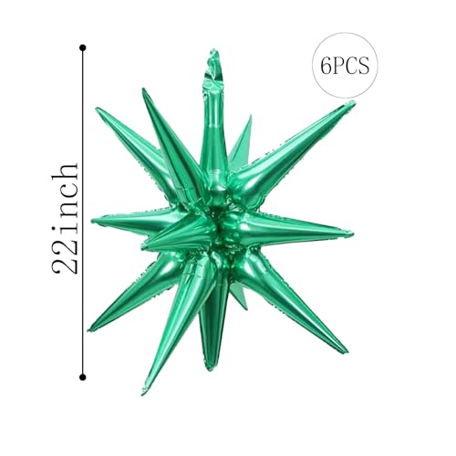 6 Pcs Green Star Foil Balloons One-Piece 14-Pointed Star Balloon 4D Cone Mylar 22inch Christmas Birthday Wedding Fireworks Shape Party Supplies (Green) - color: Green