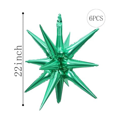 6 Pcs Green Star Foil Balloons One-Piece 14-Pointed Star Balloon 4D Cone Mylar 22inch Christmas Birthday Wedding Fireworks Shape Party Supplies (Green) - color: Green