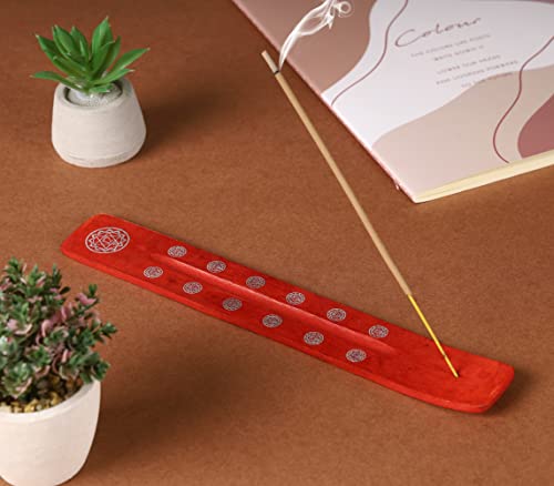 Bless-International Traditional-Handmade-Burner Wooden-Incense-Stick-Holder Ash-Catcher-Stand for-Aromatherapy-Meditation-Yoga (Fire Red) 10 Inches, Pack of 2 - color: Fire Red,10 Inch, size: Two Holders