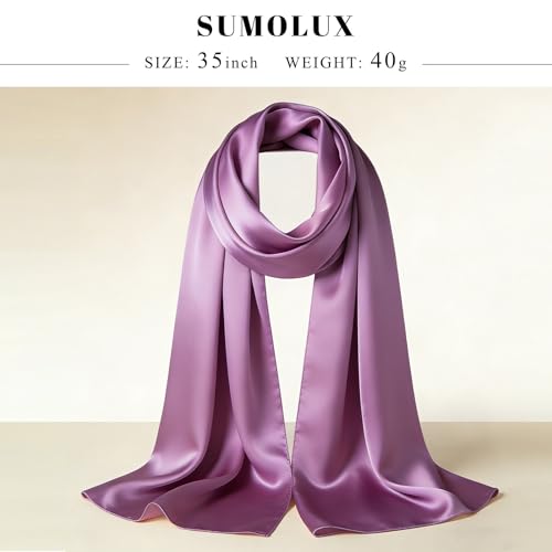 Sumolux Head Hair Scarf for Women 35" Like Satin Silk Scarf Hair Wrapping Night Bandana Large Square Scarves - color: A Solid Rose Purple