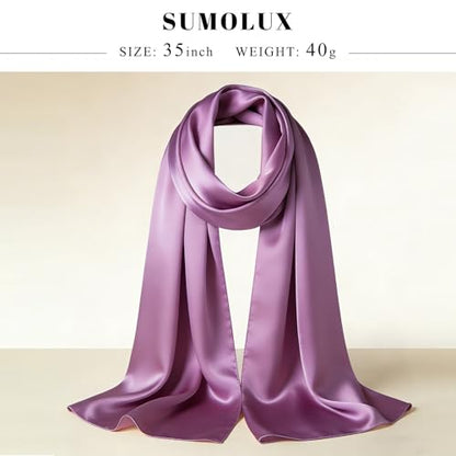 Sumolux Head Hair Scarf for Women 35" Like Satin Silk Scarf Hair Wrapping Night Bandana Large Square Scarves - color: A Solid Rose Purple