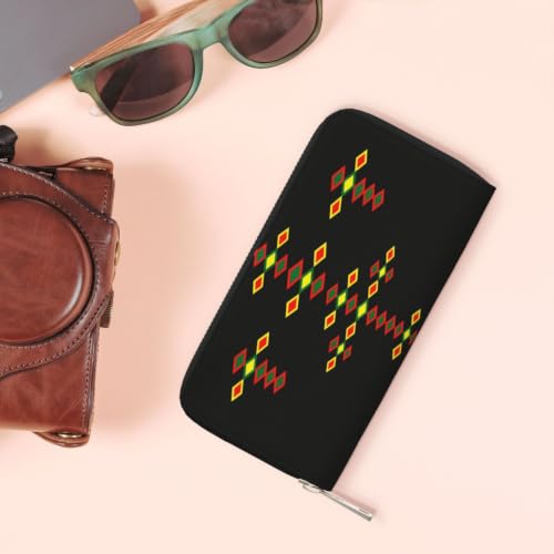Ethiopian Cross PU Leather Long Wallet for Women Men, Zipper Clutch Wallet RFID Card Holder Organizer - color: Ethiopian Cross4