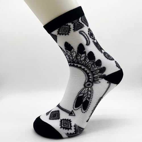 Cute Goldendoodle Unisex Funny Novelty Socks, Funky Crazy Cool Crew Dress Socks - color: Pacific Northwest Native American Art