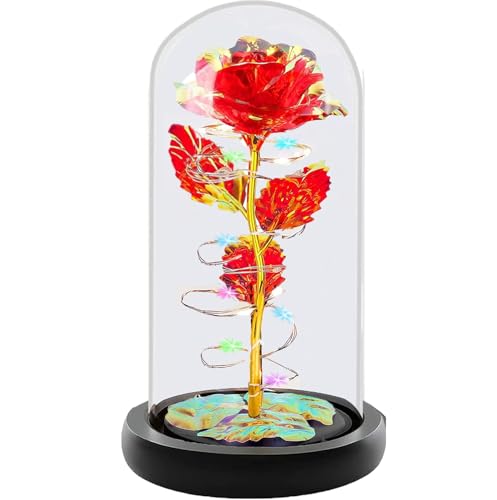 Fvawe Birthday Gifts for Women,Rose Glass Flowers Gifts for Mom,Galaxy Crystal Light Up Rose in A Glass Dome,Presents Girlfriend Wife Sister Grandma Her Anniversary Valentines Mothers Day, Red - color: Red Colorful