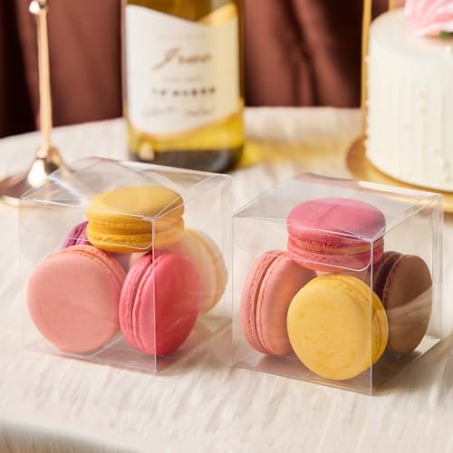 45 Pack 3x3x3 Inches Clear Favor Boxes with Ribbons, Transparent Plastic Cube Treat Boxes for Candy Goodie Gift, Small Individual Hot Cocoa Bomb Packaging Box - color: 3x3x3 Inch