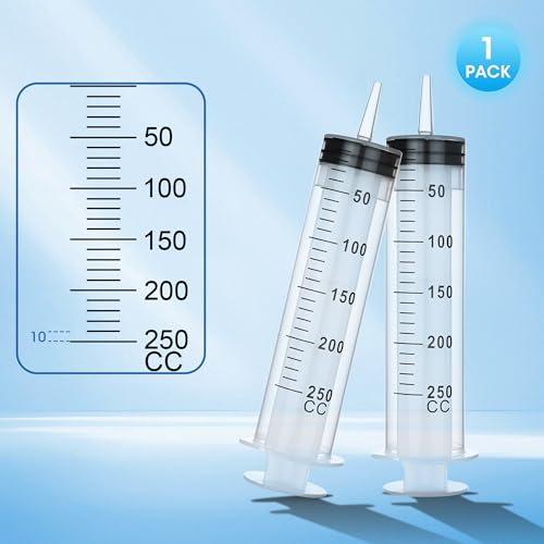 250ml Large Syringe for Thick Liquids, Individually Wrapped | Plastic Syringe Without Needle for Scientific Labs, Measuring Syringe for Craft & Mold Making - style: 250cc