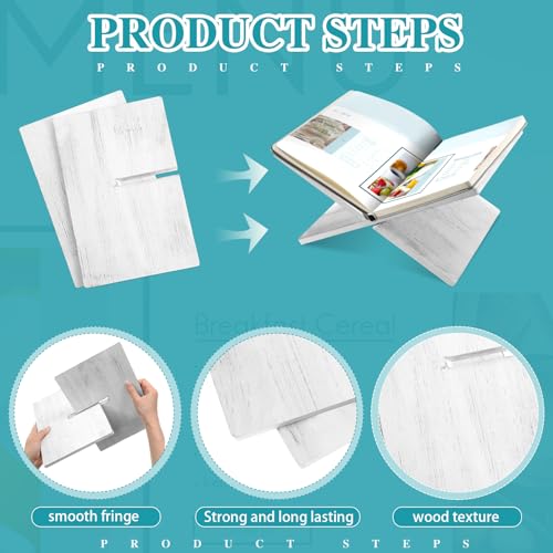 Geetery Book Stand Bamboo Book Holder for Display Reading Textbook Holder Open Display Stand for Open and Closed, Cookbook, Magazines, Textbooks, Recipe(White) - color: White