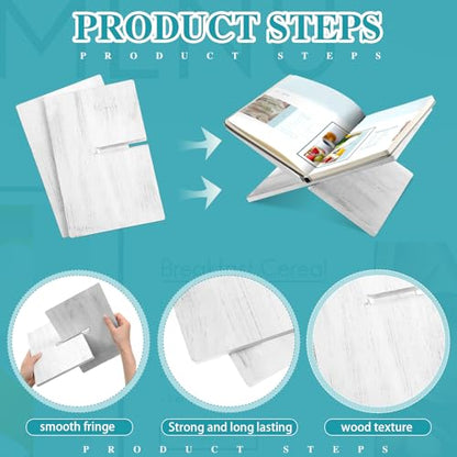 Geetery Book Stand Bamboo Book Holder for Display Reading Textbook Holder Open Display Stand for Open and Closed, Cookbook, Magazines, Textbooks, Recipe(White) - color: White