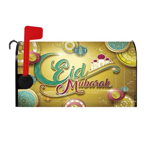 Happy Eid Mubarak Mailbox Covers Magnetic Gold Eid Al-Adha Eid al-Fitr MailWraps Islamic Muslim Arabian Ramadan Post Box Cover Wraps Standard Size for Home Garden Yard Decorations 21x18 Inch - color: Golden Green