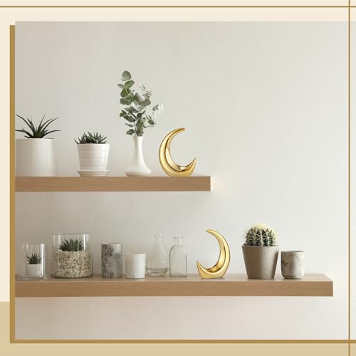 CroBlissful 2 Pieces Gold Moon Statue Home Decor Modern Style Ceramic Figurines Crescent Moon Decorative Ornaments for Living Room Bedroom Office Table Desktop Cabinets Accents Bookshelf Desk