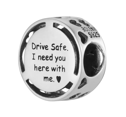 Inspirational Words Symbols 925 Sterling Silver Charm Bead For Pandora & Similar Charm Bracelets or Necklaces - color: Drive Safe. I Need You Here With Me.